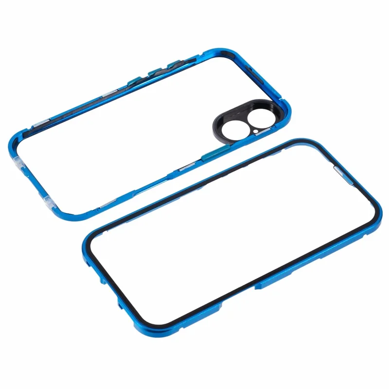For iPhone 16 Case Magnetic Adsorption Double Sides Tempered Glass+Metal Phone Cover with Buckle - Blue