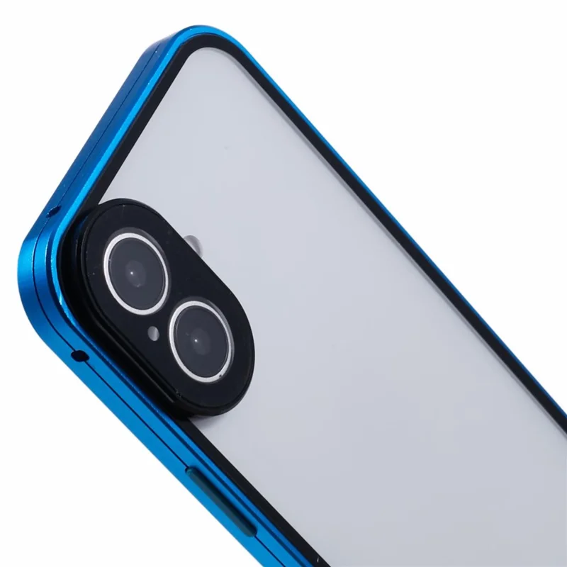 For iPhone 16 Case Magnetic Adsorption Double Sides Tempered Glass+Metal Phone Cover with Buckle - Blue