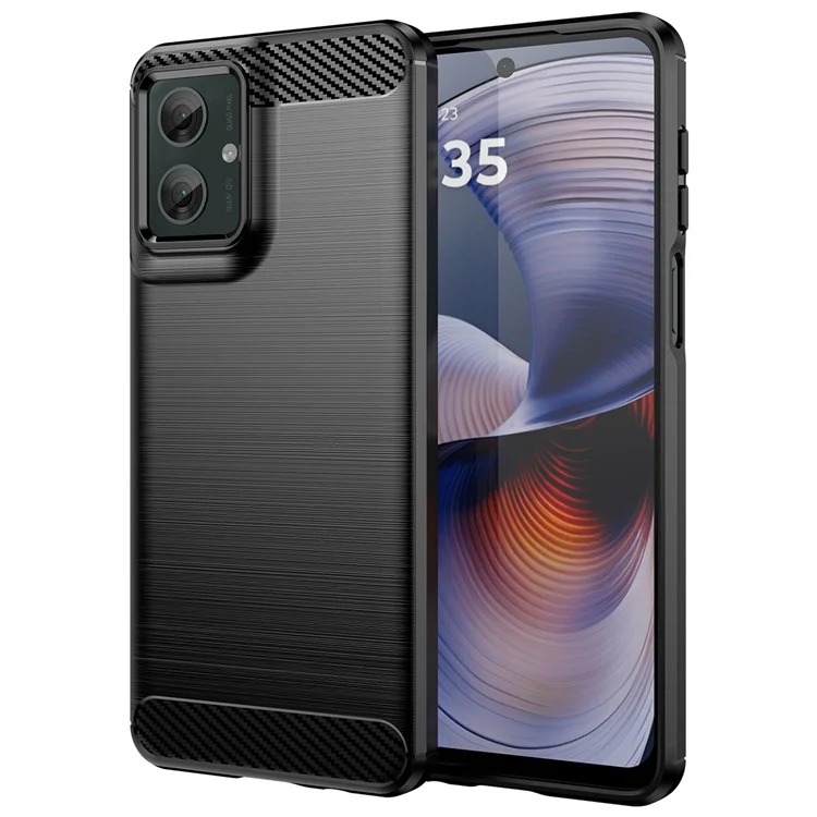 For Motorola Moto G55 5G Case Carbon Fiber Texture TPU Brushed Phone Cover - Black