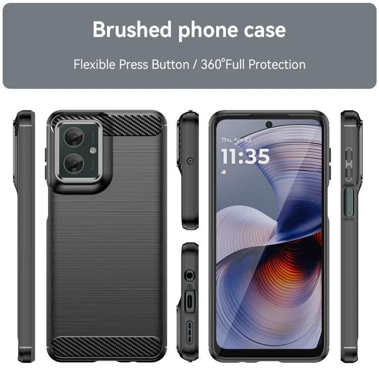 For Motorola Moto G55 5G Case Carbon Fiber Texture TPU Brushed Phone Cover - Black