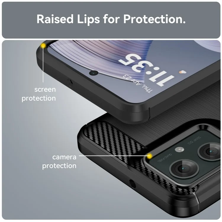 For Motorola Moto G55 5G Case Carbon Fiber Texture TPU Brushed Phone Cover - Black