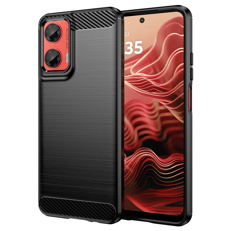 For Motorola Moto G35 5G Case Carbon Fiber Texture TPU Brushed Phone Cover - Black