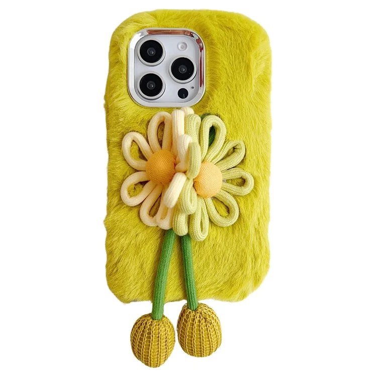 Per Iphone 16 Pro Case Due Fiori Decorazioni Flowers Outer Fluffy Plush TPU Copertura TPU - Verde