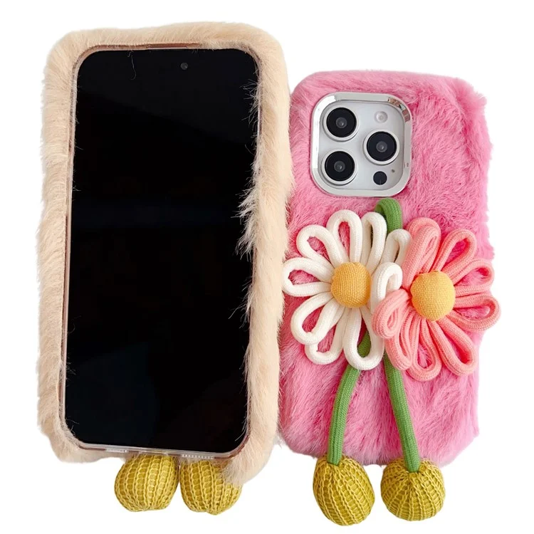 Per Iphone 16 Pro Case Due Fiori Decorazioni Flowers Outer Fluffy Plush TPU Copertura TPU - Verde