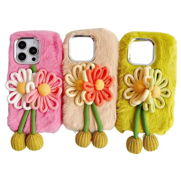 Per Iphone 16 Pro Case Due Fiori Decorazioni Flowers Outer Fluffy Plush TPU Copertura TPU - Verde