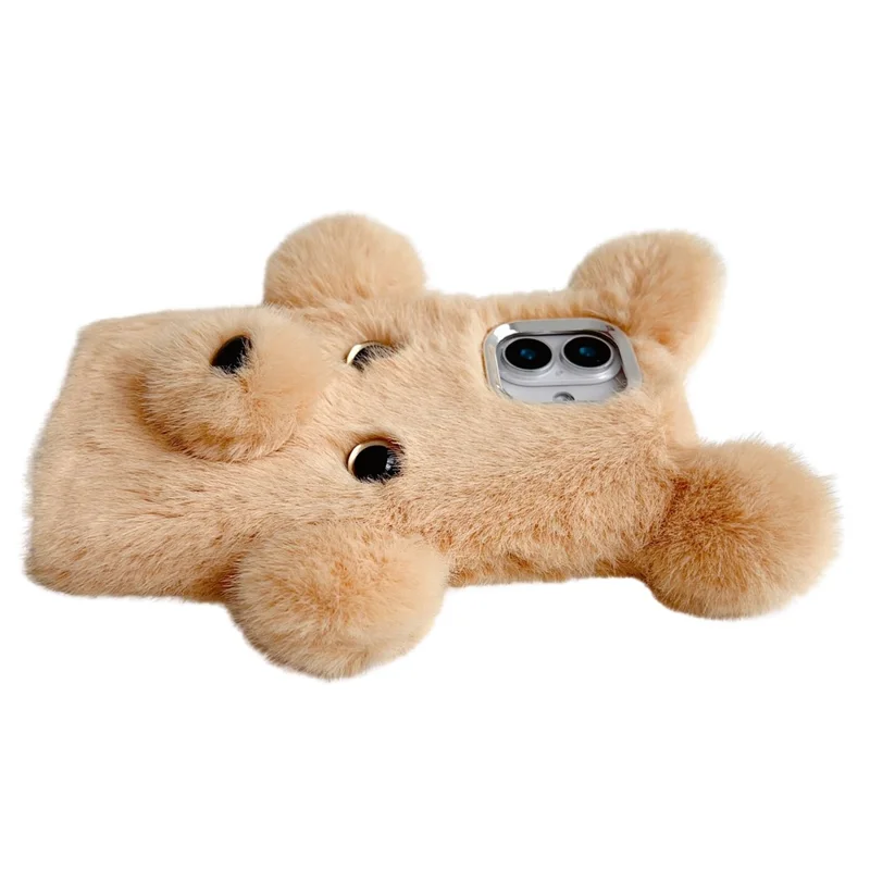 For iPhone 16 Case 3D Bear Faux Fur Fluffy Inner TPU Phone Cover - Pink