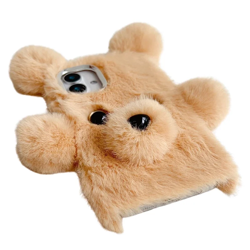 For iPhone 16 Plus Case 3D Bear Faux Fur Fluffy Inner TPU Phone Cover - Green