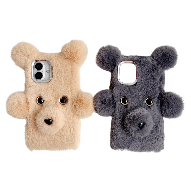 For iPhone 16 Plus Case 3D Bear Faux Fur Fluffy Inner TPU Phone Cover - Green