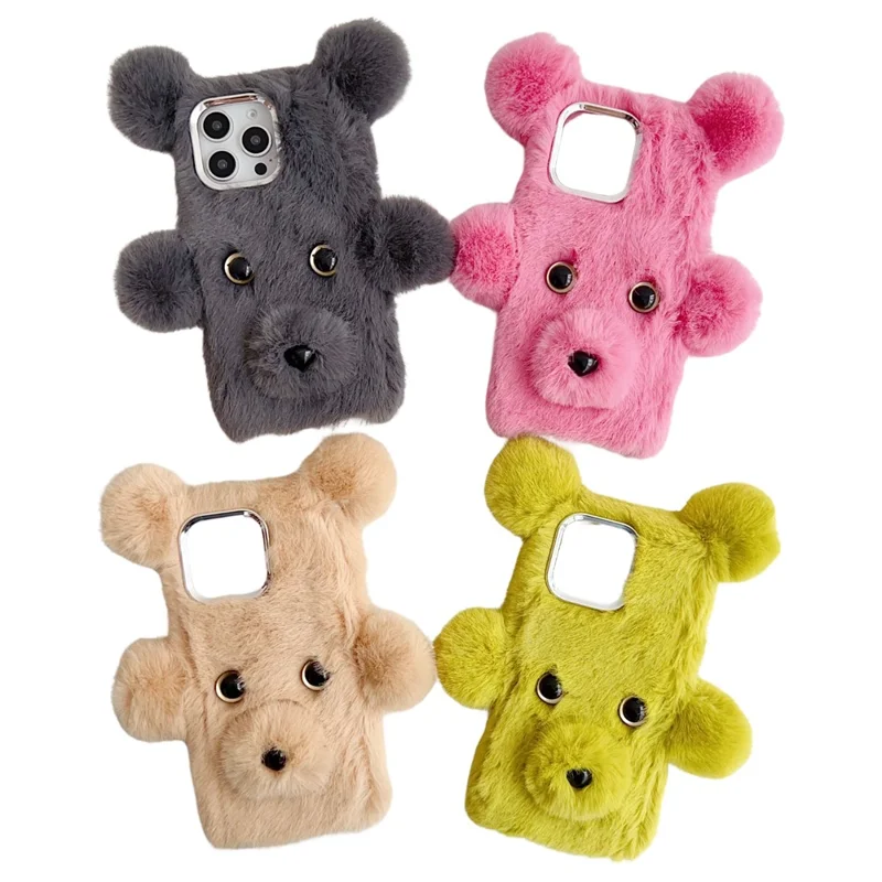 For iPhone 16 Pro Max Case 3D Bear Faux Fur Fluffy Inner TPU Phone Cover - Green