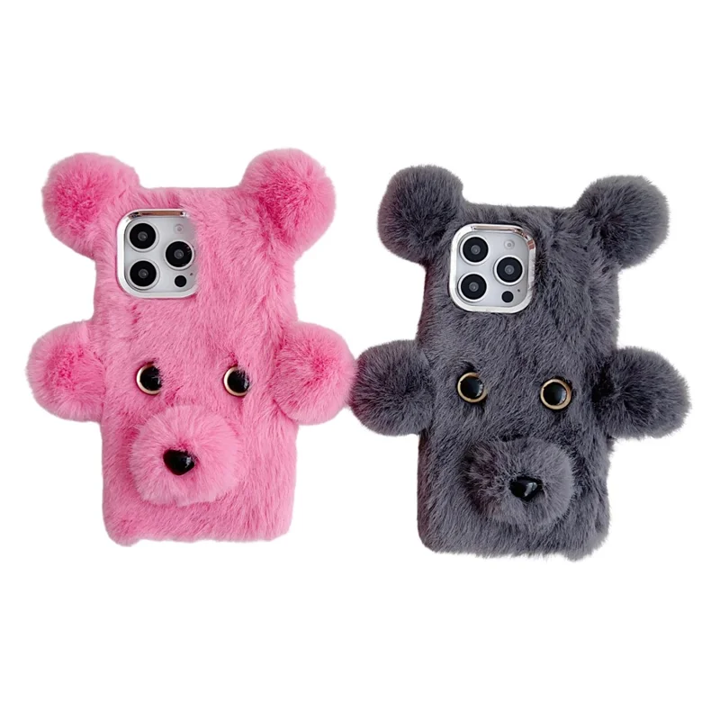 For iPhone 16 Pro Max Case 3D Bear Faux Fur Fluffy Inner TPU Phone Cover - Green