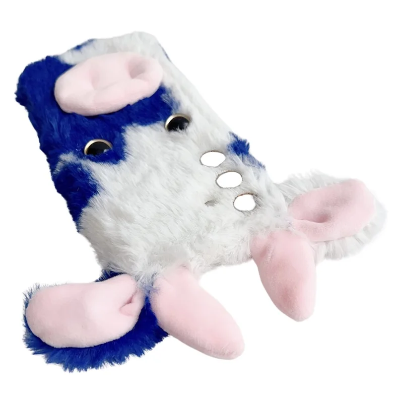 For Samsung Galaxy S25+ Case Fluffy Cute Cow Winter Plush Inner TPU Phone Cover - Blue