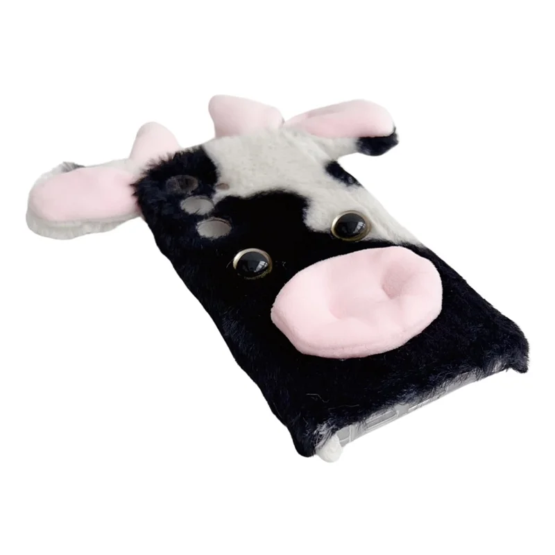 For Samsung Galaxy S25+ Case Fluffy Cute Cow Winter Plush Inner TPU Phone Cover - Blue