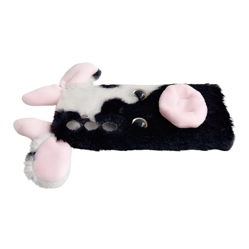 For Samsung Galaxy S25+ Case Fluffy Cute Cow Winter Plush Inner TPU Phone Cover - Blue