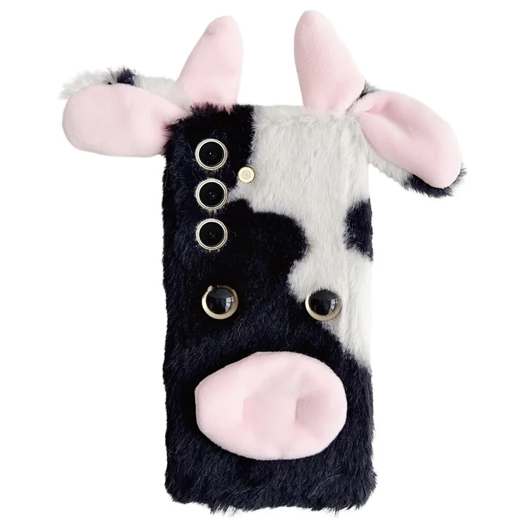 Для Samsung Galaxy S25 Case Fluffy Cilent Cow Winter Plush Inner Tpu Cay Phone Cople - Черный