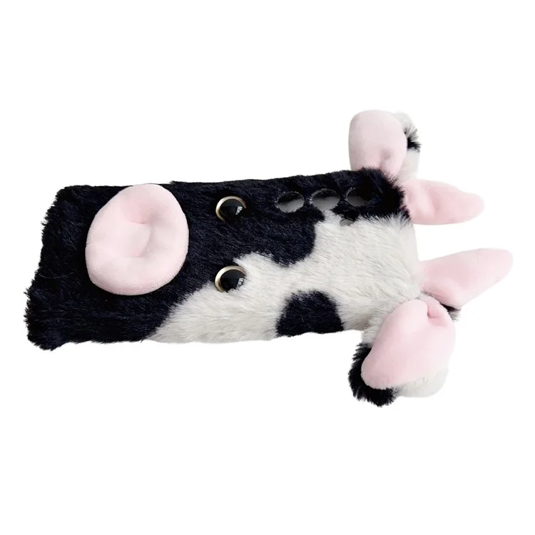 Для Samsung Galaxy S25 Case Fluffy Cilent Cow Winter Plush Inner Tpu Cay Phone Cople - Черный