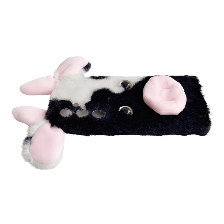Для Samsung Galaxy S25 Case Fluffy Cilent Cow Winter Plush Inner Tpu Cay Phone Cople - Черный