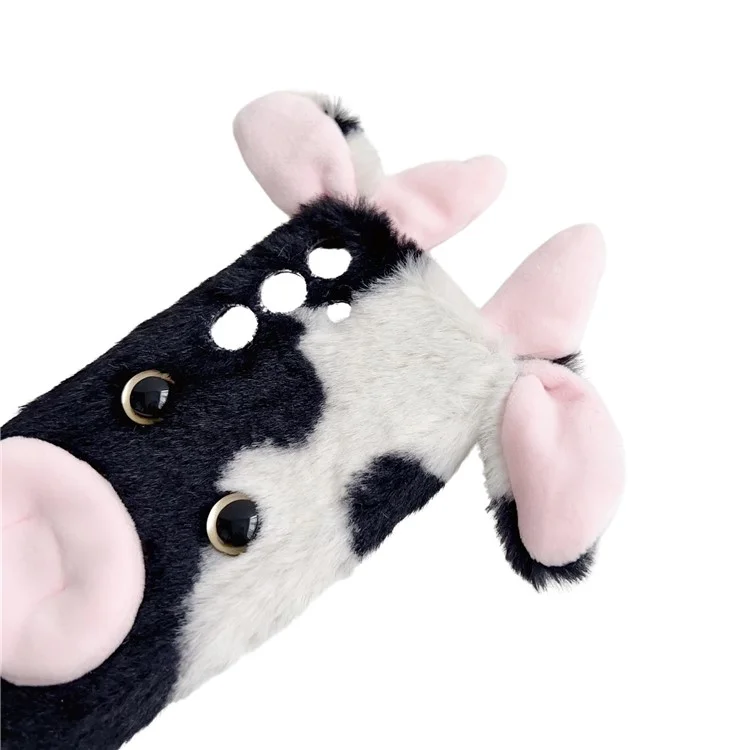Для Samsung Galaxy S25 Case Fluffy Cilent Cow Winter Plush Inner Tpu Cay Phone Cople - Черный