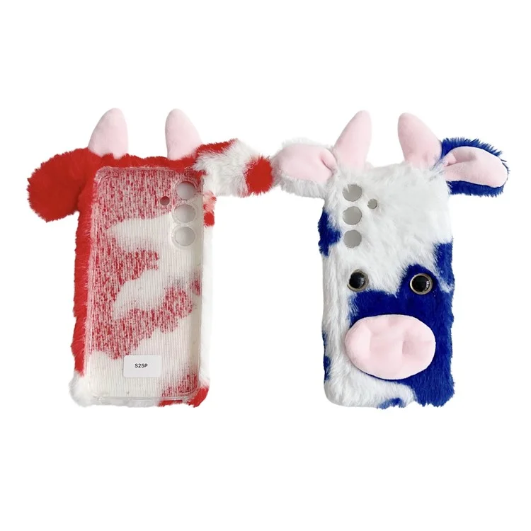 Для Samsung Galaxy S25 Case Fluffy Cilent Cow Winter Plush Inner Tpu Cay Phone Cople - Черный