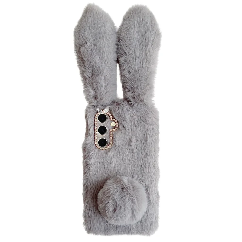 For Samsung Galaxy S25 Case Plush Cute Bunny Winter Fluffy TPU Phone Cover - Grey
