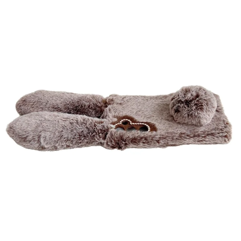 For Samsung Galaxy S25 Case Plush Cute Bunny Winter Fluffy TPU Phone Cover - Grey