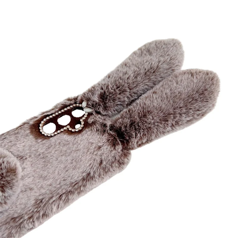 For Samsung Galaxy S25 Case Plush Cute Bunny Winter Fluffy TPU Phone Cover - Grey