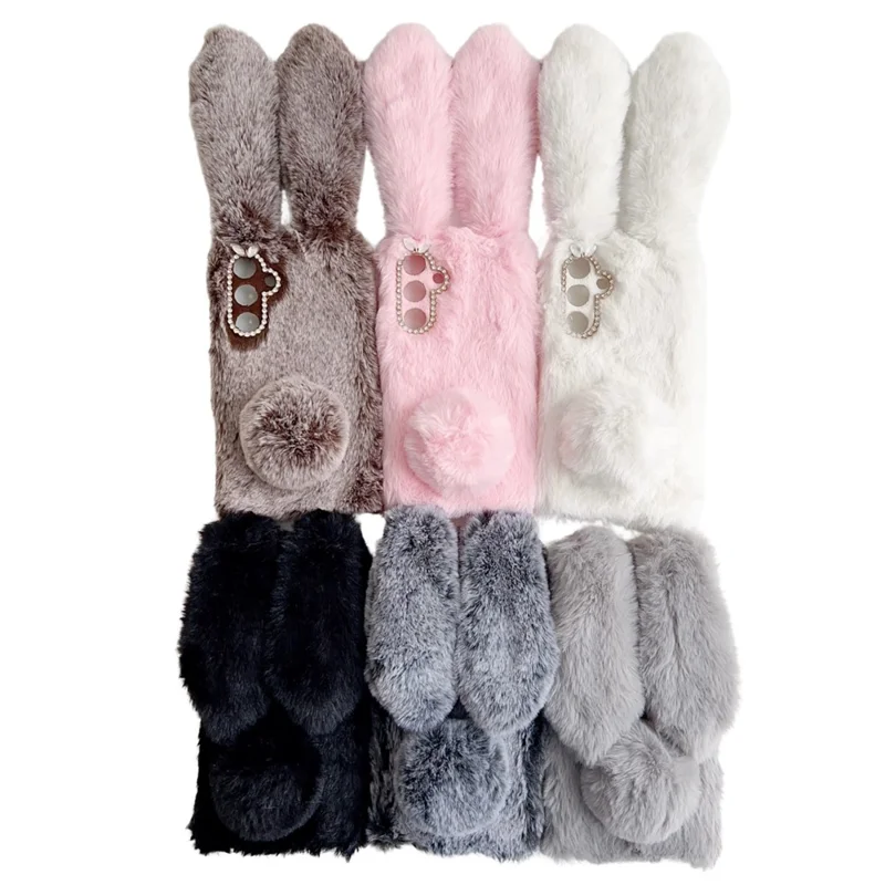 For Samsung Galaxy S25 Case Plush Cute Bunny Winter Fluffy TPU Phone Cover - Grey