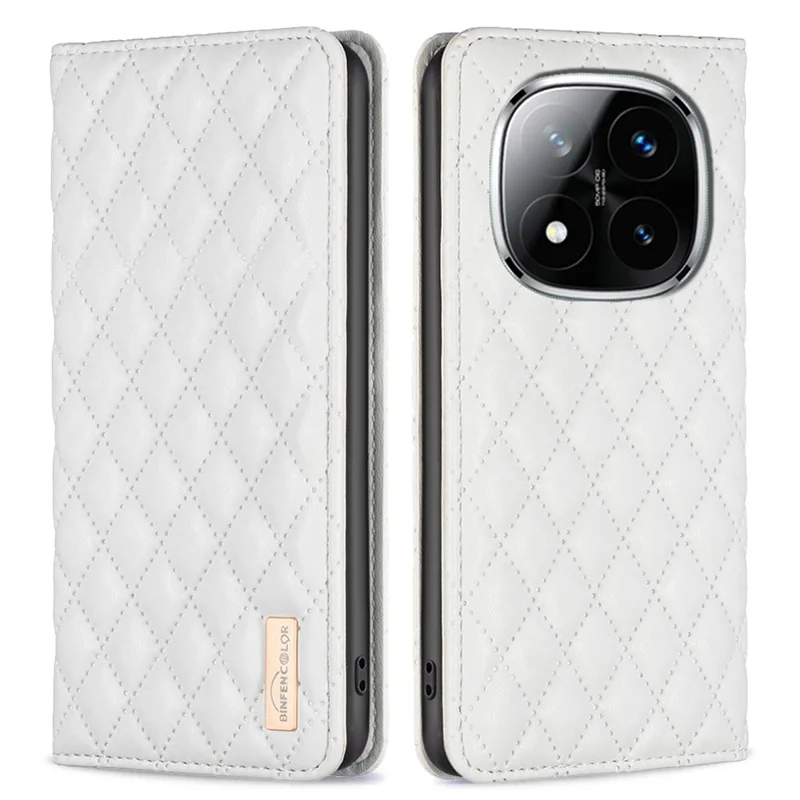 BINFEN COLOR BF Style-16 For Xiaomi Redmi Note 14 Pro+ 5G / Note 14 Pro 5G / Poco X7 5G Case Card Slots Rhombus Leather Cover - White