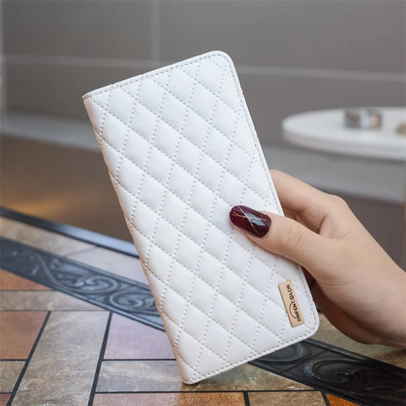 BINFEN COLOR BF Style-16 For Xiaomi Redmi Note 14 Pro+ 5G / Note 14 Pro 5G / Poco X7 5G Case Card Slots Rhombus Leather Cover - White