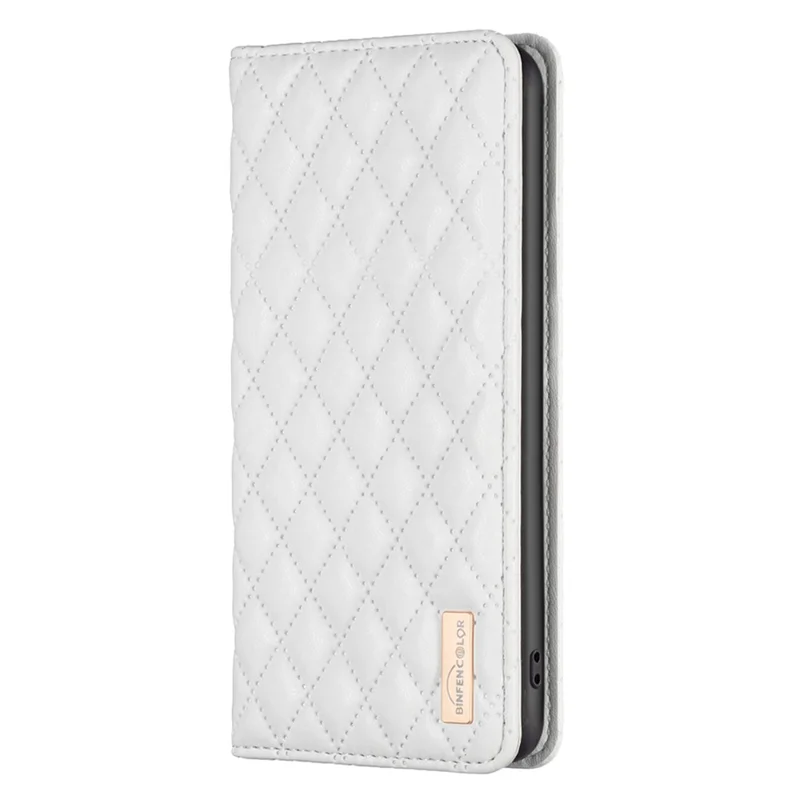 BINFEN COLOR BF Style-16 For Xiaomi Redmi Note 14 Pro+ 5G / Note 14 Pro 5G / Poco X7 5G Case Card Slots Rhombus Leather Cover - White