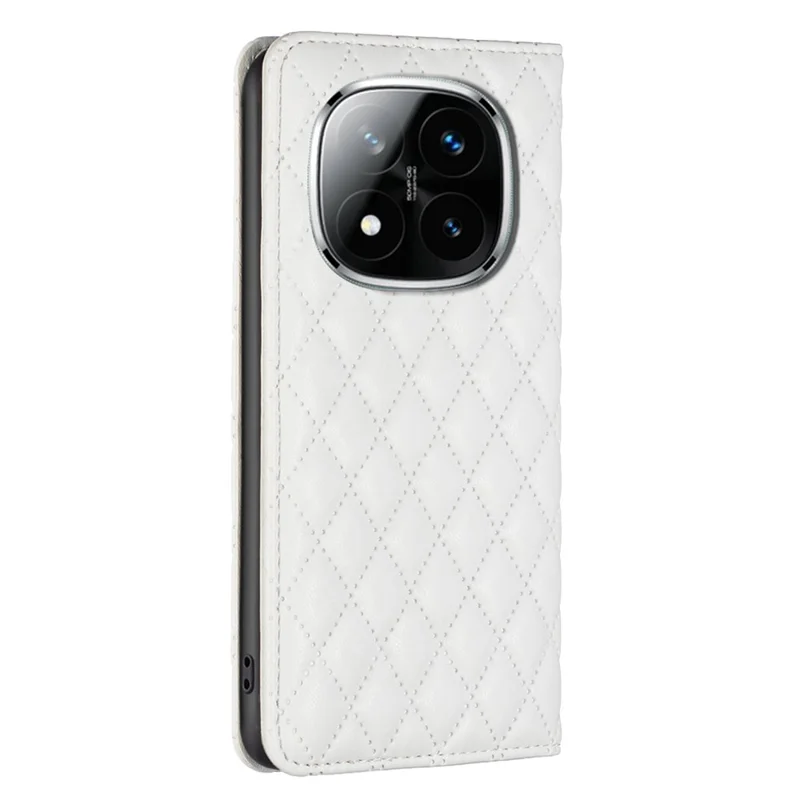 BINFEN COLOR BF Style-16 For Xiaomi Redmi Note 14 Pro+ 5G / Note 14 Pro 5G / Poco X7 5G Case Card Slots Rhombus Leather Cover - White