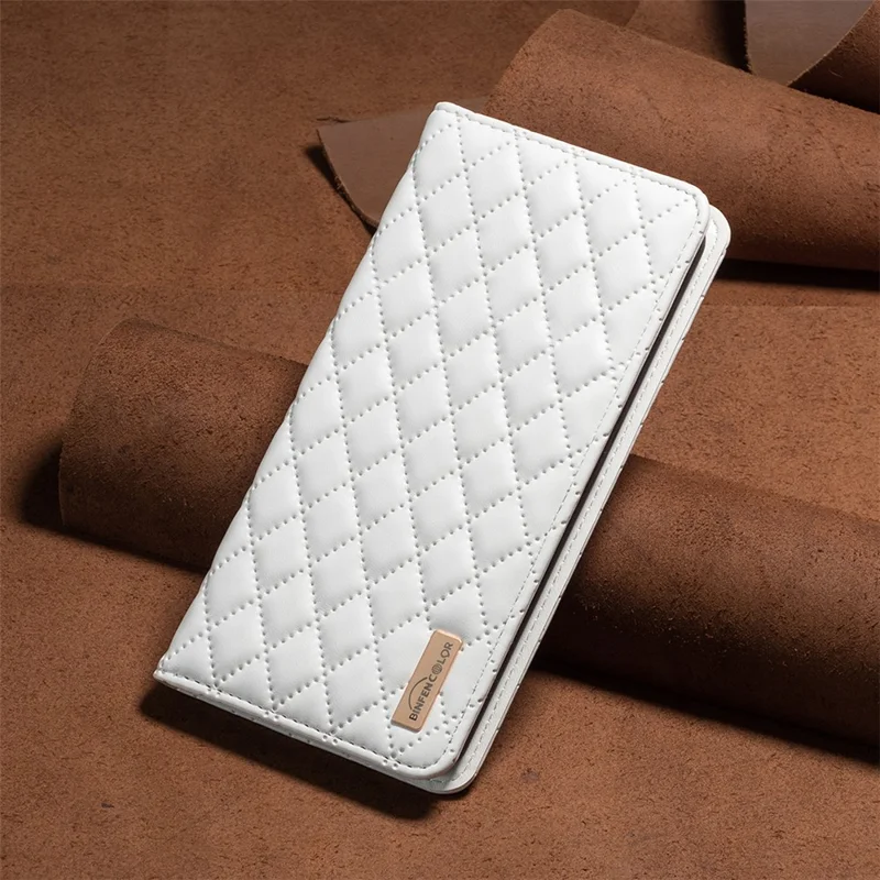 BINFEN COLOR BF Style-16 For Xiaomi Redmi Note 14 Pro+ 5G / Note 14 Pro 5G / Poco X7 5G Case Card Slots Rhombus Leather Cover - White