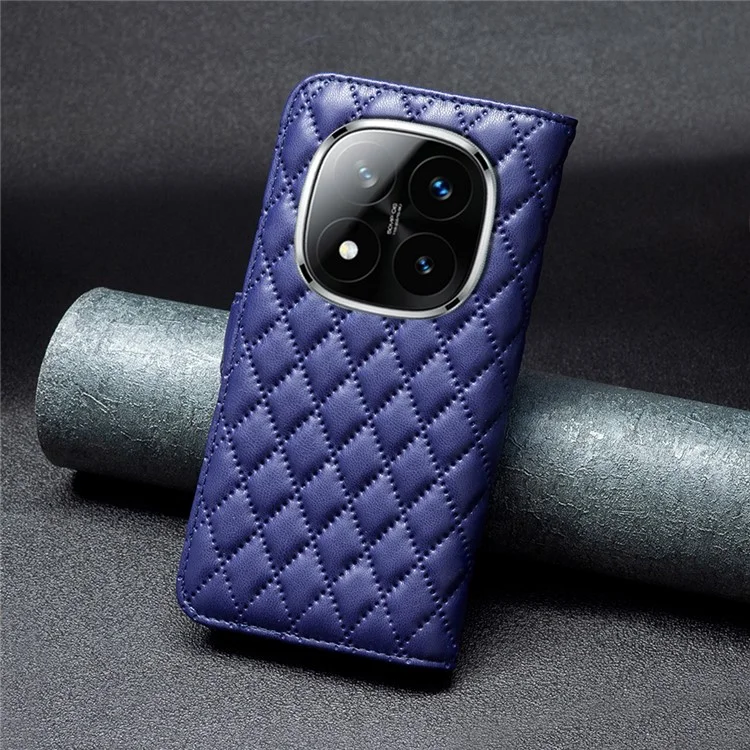 Binfen Color BF Style-14 Для Xiaomi Redmi Примечание 14 Pro+ 5g / Примечание 14 Pro 5G Case Rhombus Phone Leather Cover Stand - Синий