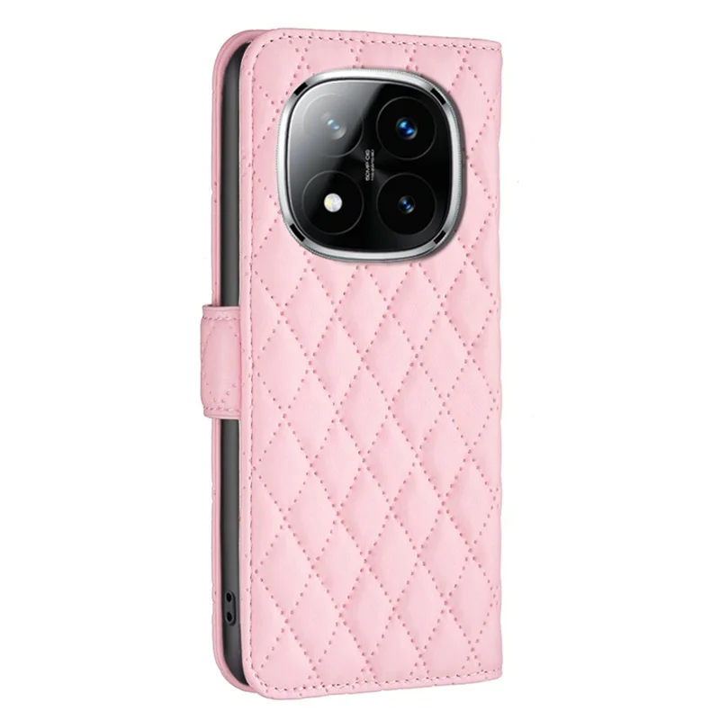 BINFEN COLOR BF Style-14 For Xiaomi Redmi Note 14 Pro+ 5G / Note 14 Pro 5G / Poco X7 5G Case Rhombus Phone Leather Cover Stand - Pink