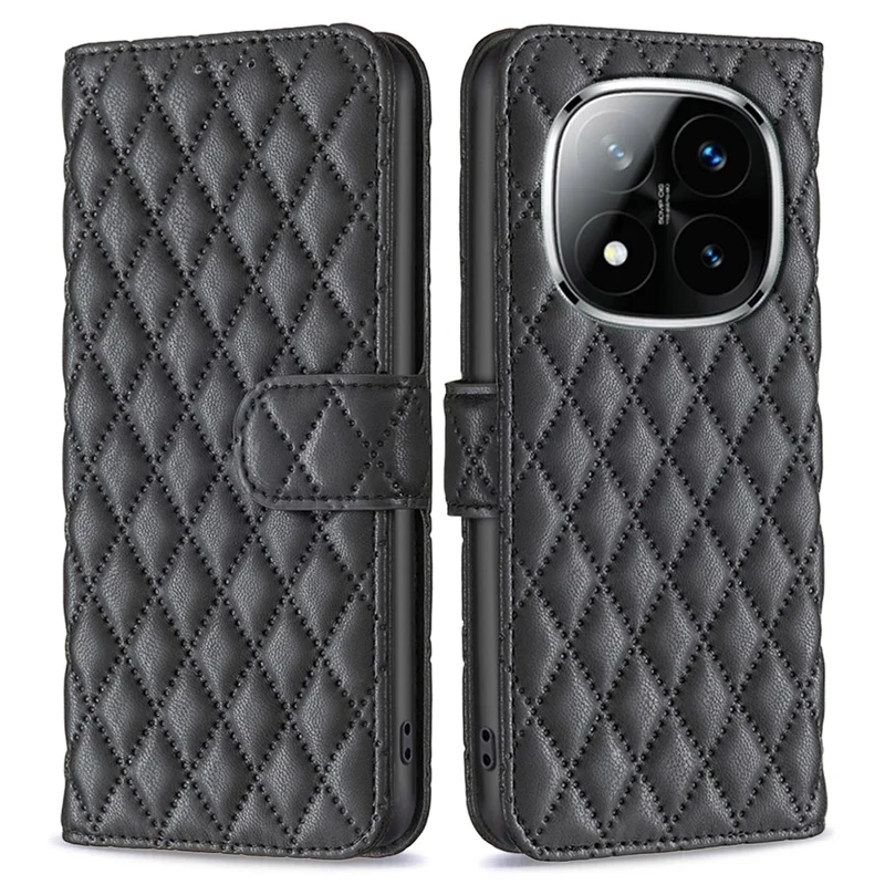 Binfen Color BF Style-14 Pour Xiaomi Redmi Note 14 Pro + 5G / Remarque 14 Pro 5G Case Rhombus Phone Téléphon de Couverture en Cuir - Noir