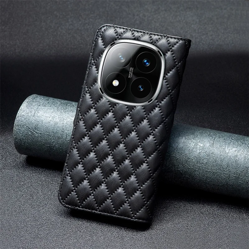 Binfen Color BF Style-14 Pour Xiaomi Redmi Note 14 Pro + 5G / Remarque 14 Pro 5G Case Rhombus Phone Téléphon de Couverture en Cuir - Noir