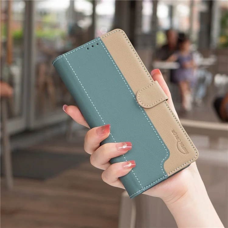 Binfen Color BF33 Case Per Xiaomi Redmi Nota 14 Pro+ 5G / Nota 14 Pro 5G in Pelle Splicing Color Blocking RFID - Verde