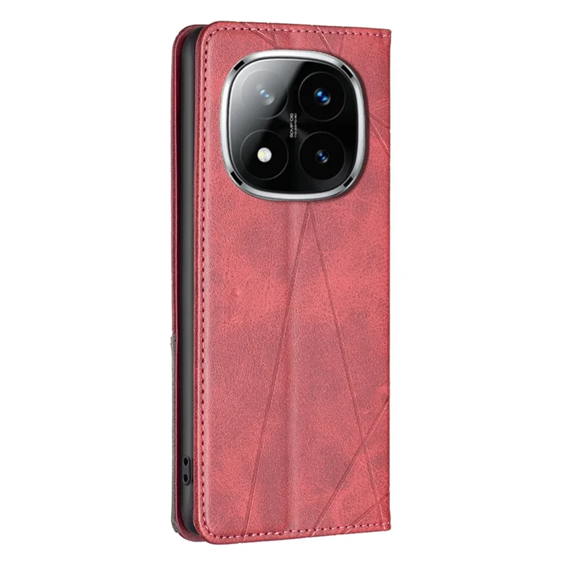 For Xiaomi Redmi Note 14 Pro+ 5G / Note 14 Pro 5G / Poco X7 5G Case Card Slots Geometry Imprint Leather Phone Cover - Red