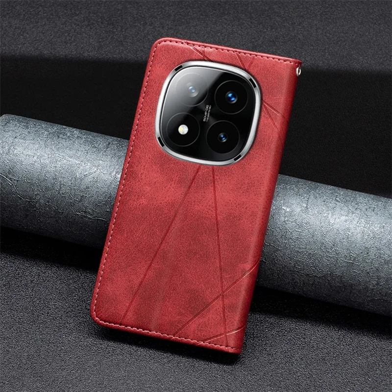 For Xiaomi Redmi Note 14 Pro+ 5G / Note 14 Pro 5G / Poco X7 5G Case Card Slots Geometry Imprint Leather Phone Cover - Red