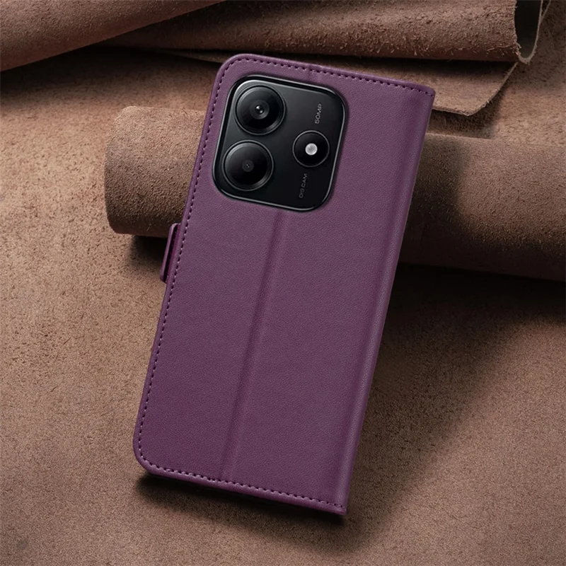 BINFEN COLOR BF31 For Xiaomi Redmi Note 14 5G Case PU Leather Flip Folio Phone Wallet Cover - Dark Purple