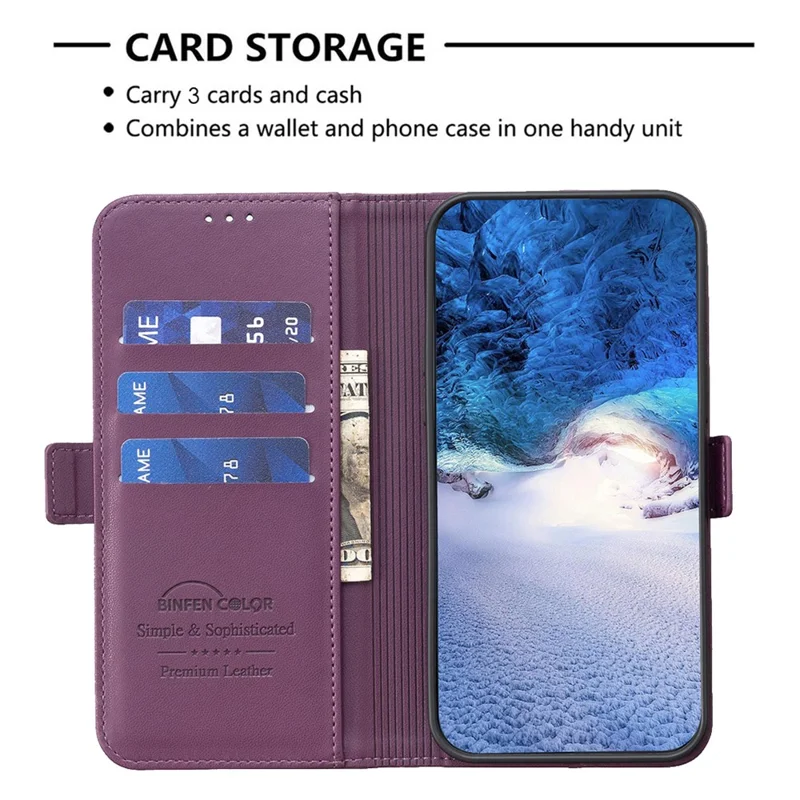 BINFEN COLOR BF31 For Xiaomi Redmi Note 14 5G Case PU Leather Flip Folio Phone Wallet Cover - Dark Purple