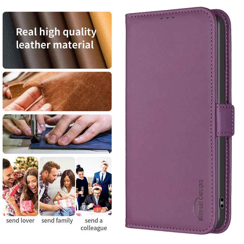 BINFEN COLOR BF31 For Xiaomi Redmi Note 14 5G Case PU Leather Flip Folio Phone Wallet Cover - Dark Purple