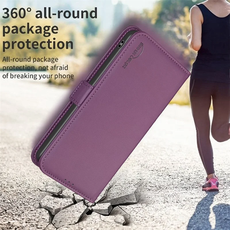 BINFEN COLOR BF31 For Xiaomi Redmi Note 14 5G Case PU Leather Flip Folio Phone Wallet Cover - Dark Purple
