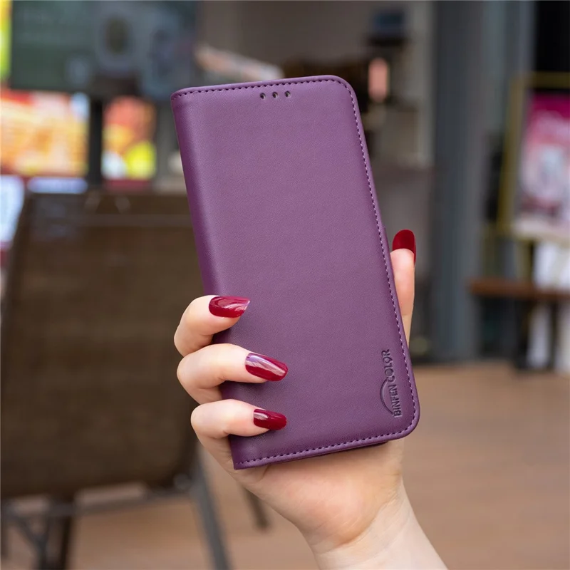 BINFEN COLOR BF31 For Xiaomi Redmi Note 14 5G Case PU Leather Flip Folio Phone Wallet Cover - Dark Purple