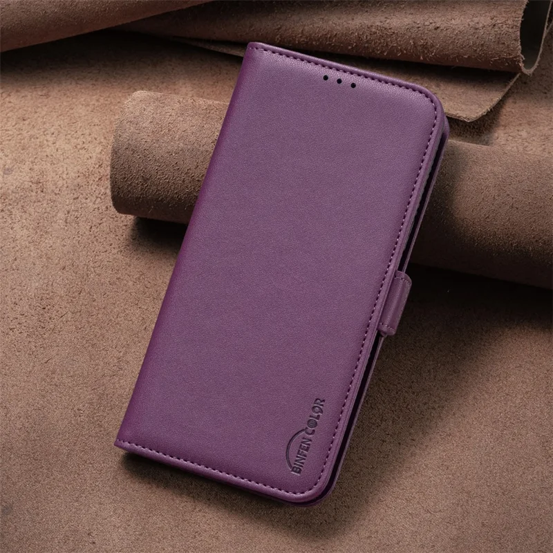 BINFEN COLOR BF31 For Xiaomi Redmi Note 14 5G Case PU Leather Flip Folio Phone Wallet Cover - Dark Purple
