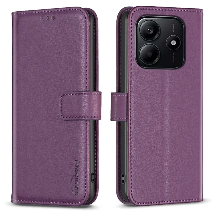 BINFEN COLOR BF17 For Xiaomi Redmi Note 14 5G Case Wallet Folio Flip Leather Cover - Dark Purple