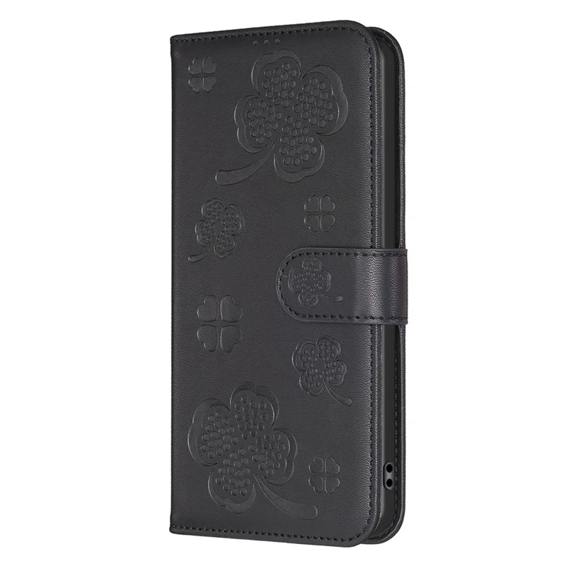 For Xiaomi Redmi Note 14 5G Case Clover Pattern Wallet Stand View Leather Phone Cover - Black
