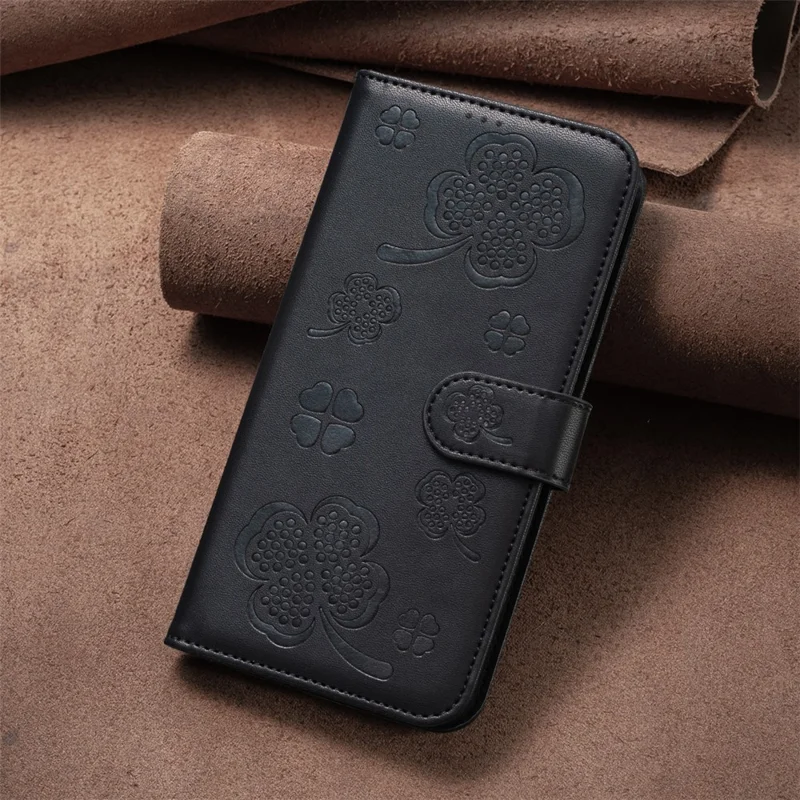 For Xiaomi Redmi Note 14 5G Case Clover Pattern Wallet Stand View Leather Phone Cover - Black