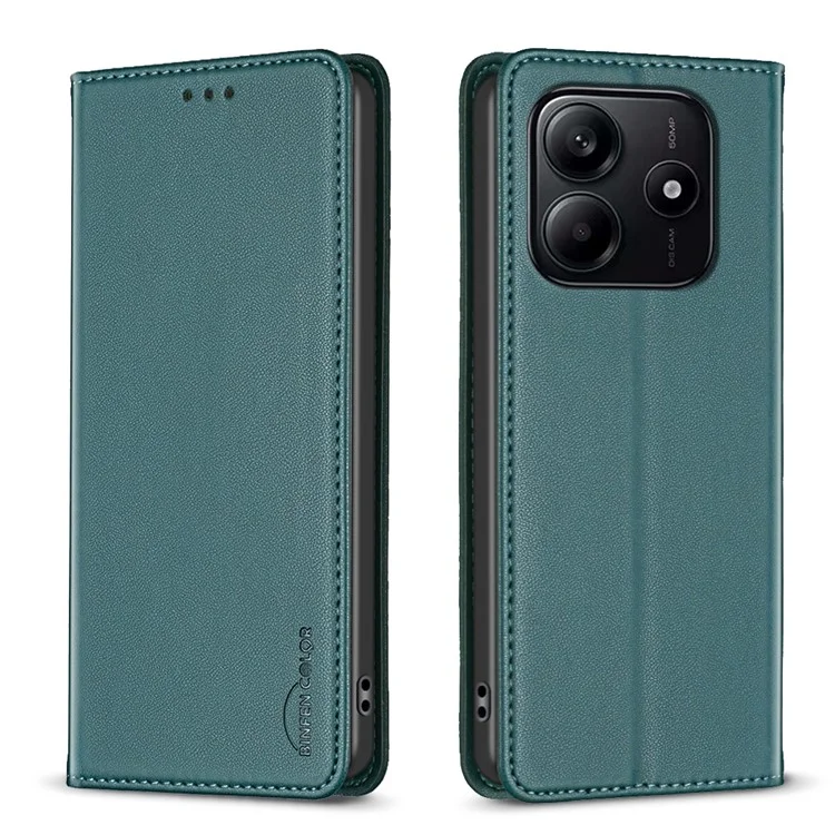 BINFEN COLOR BF18 für Xiaomi Redmi Note 14 5G Ledertasche mit Kartenfächern, Telefonhülle - Grün