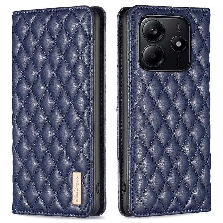 Binfen Color BF Style-16 Pour Xiaomi Redmi Note 14 5G Case de Cartes de Boîtier Couverture en Cuir Rhombus - Bleu