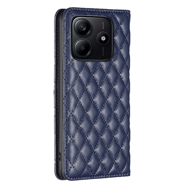Binfen Color BF Style-16 Pour Xiaomi Redmi Note 14 5G Case de Cartes de Boîtier Couverture en Cuir Rhombus - Bleu